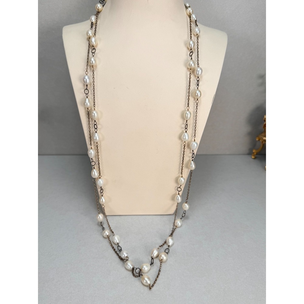 Steven West Freshwater Pearl Super Long Necklace Gold Filled And Sterling Silver